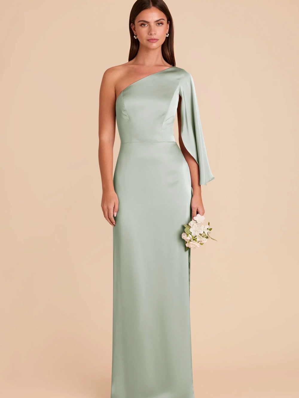 Birdy Grey One-Shoulder Sage Green Satin Gown